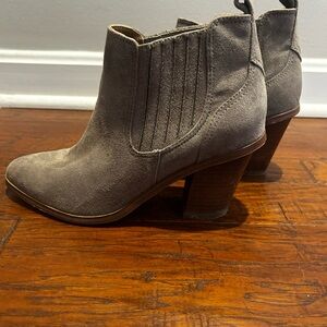 Gently used, gray suede booties by Nine West. 3” heel.